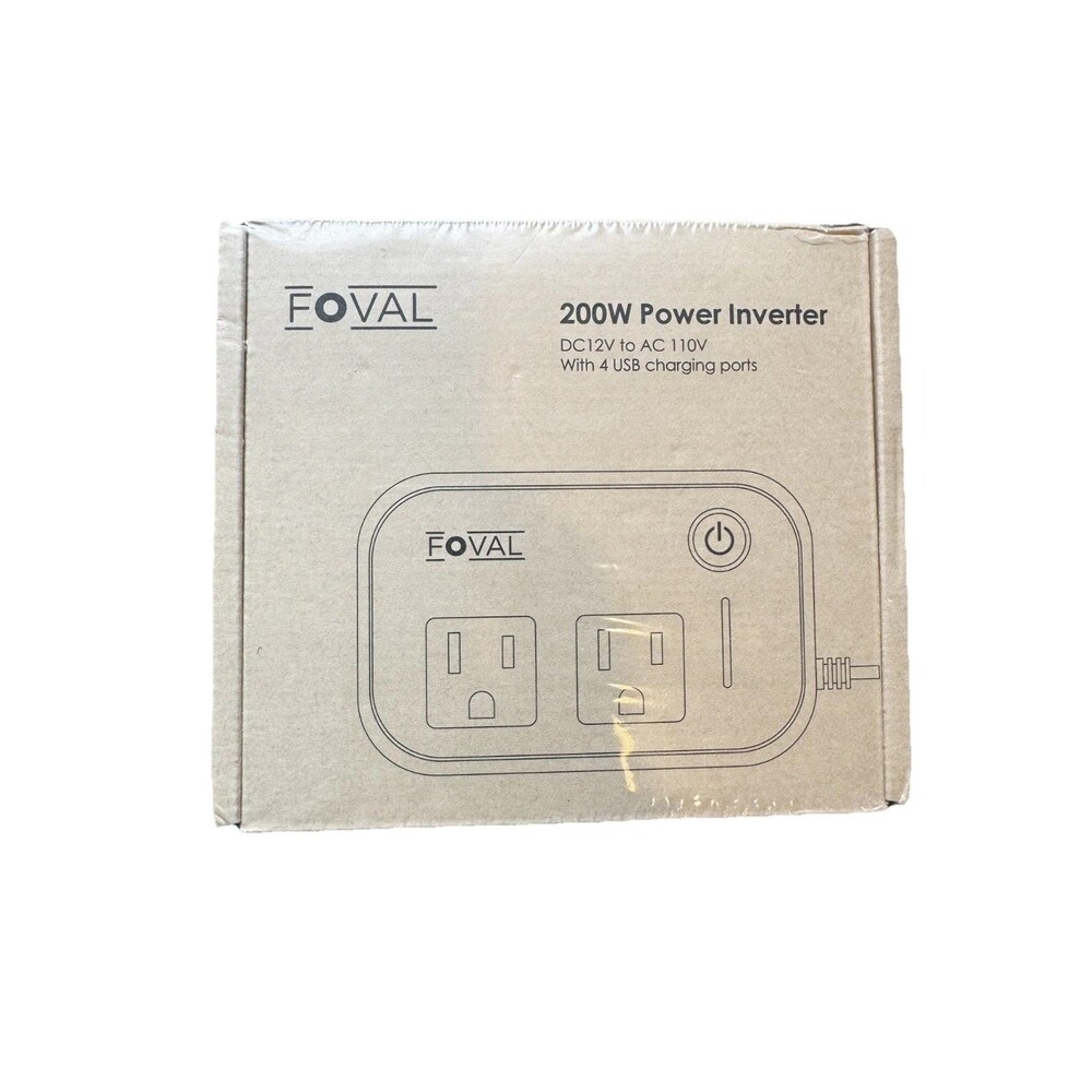 Foval 200W Power Inverter DC 12V to AC 110V Car Adapter 4 USB Ports NEW Box
